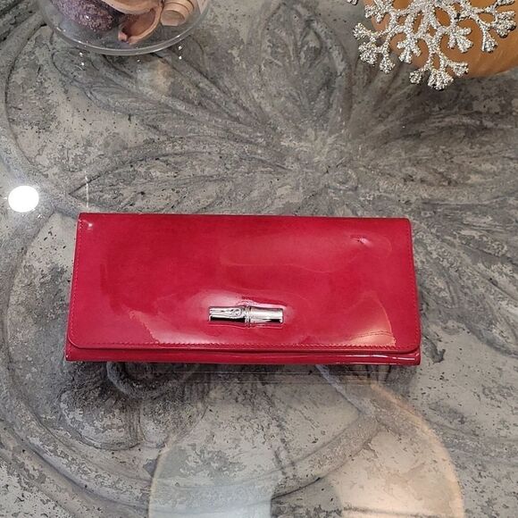 𝅺longchamp Roseau Patent Leather Long Continental Wallet - Picture 1 of 9